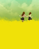 Girls Running In Yellow Field wallpaper 128x160