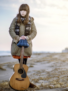 Fondo de pantalla Asian Girl With Guitar Outside 240x320