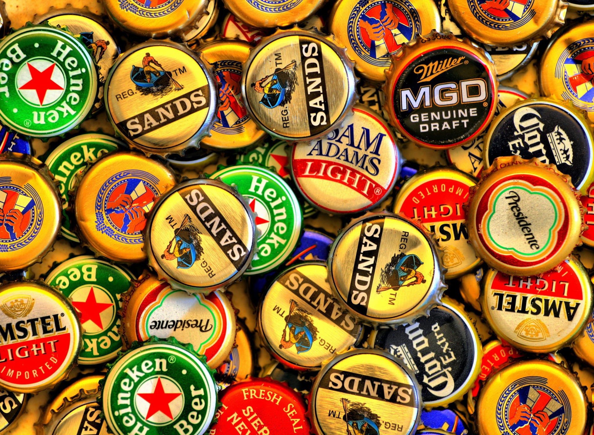 Beer caps - Amstel, Sands, Miller wallpaper 1920x1408