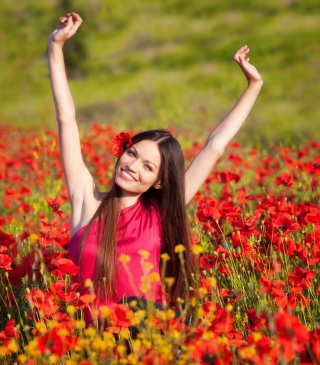 Happy Girl In Flower Field - Obrázkek zdarma pro Nokia Asha 306