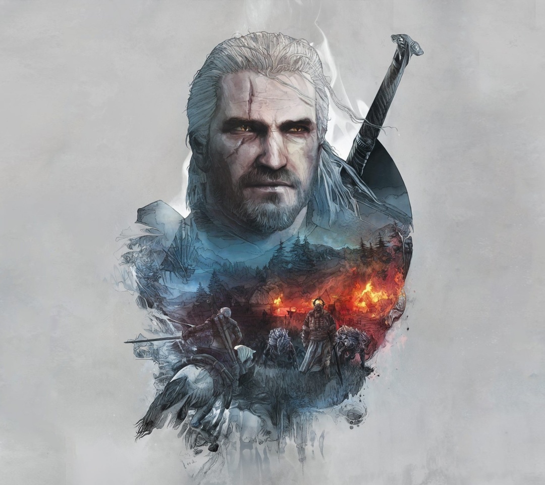 Das Geralt of Rivia Witcher 3 Wallpaper 1080x960