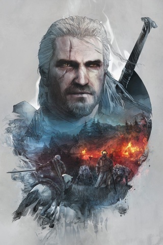 Das Geralt of Rivia Witcher 3 Wallpaper 320x480