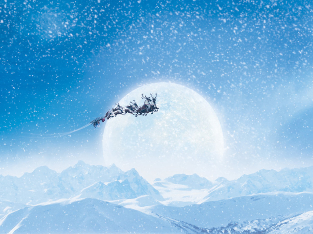 Das Santa's Sleigh And Reindeers Wallpaper 1024x768