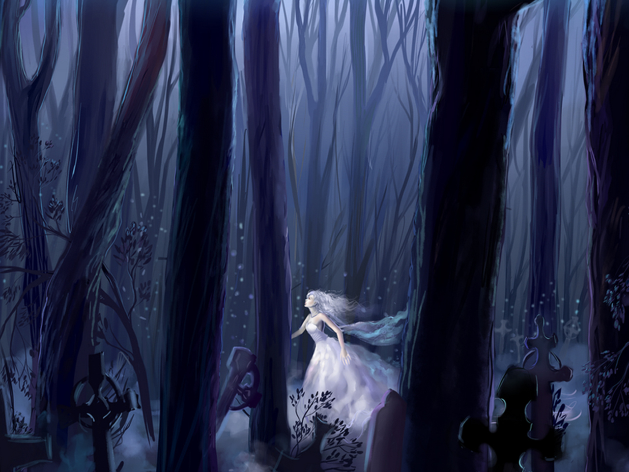 White Princess In Dark Forest wallpaper 1280x960