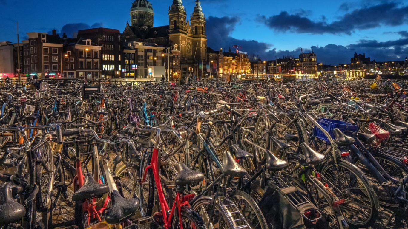 Обои Amsterdam Bike Parking 1366x768