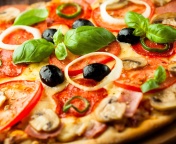 Pizza with mushrooms and tomatoes screenshot #1 176x144