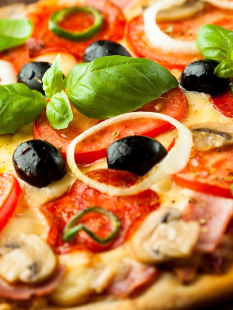 Pizza with mushrooms and tomatoes screenshot #1 480x640