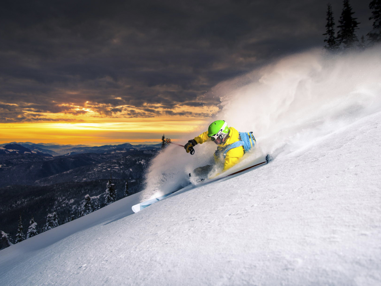 Skiing At Sunrise wallpaper 1280x960