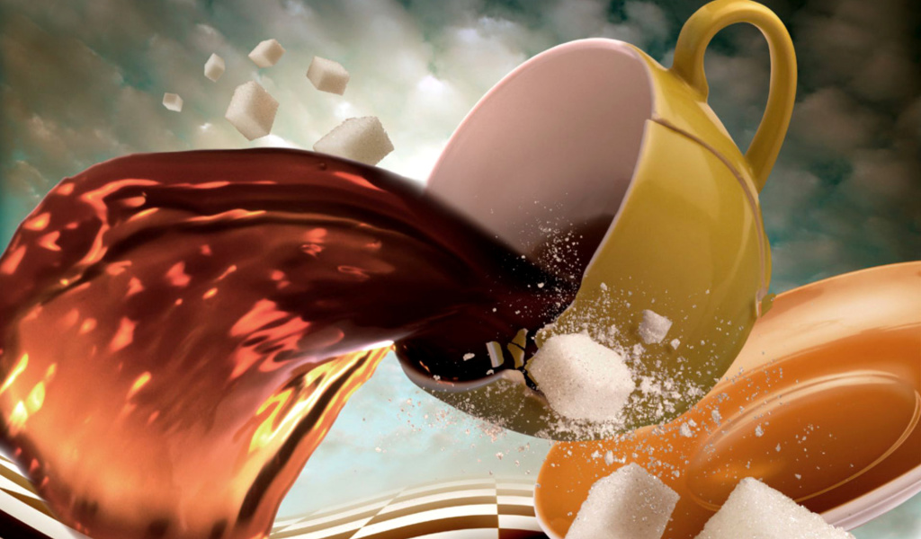 Surrealism Coffee Cup with Sugar cubes wallpaper 1024x600