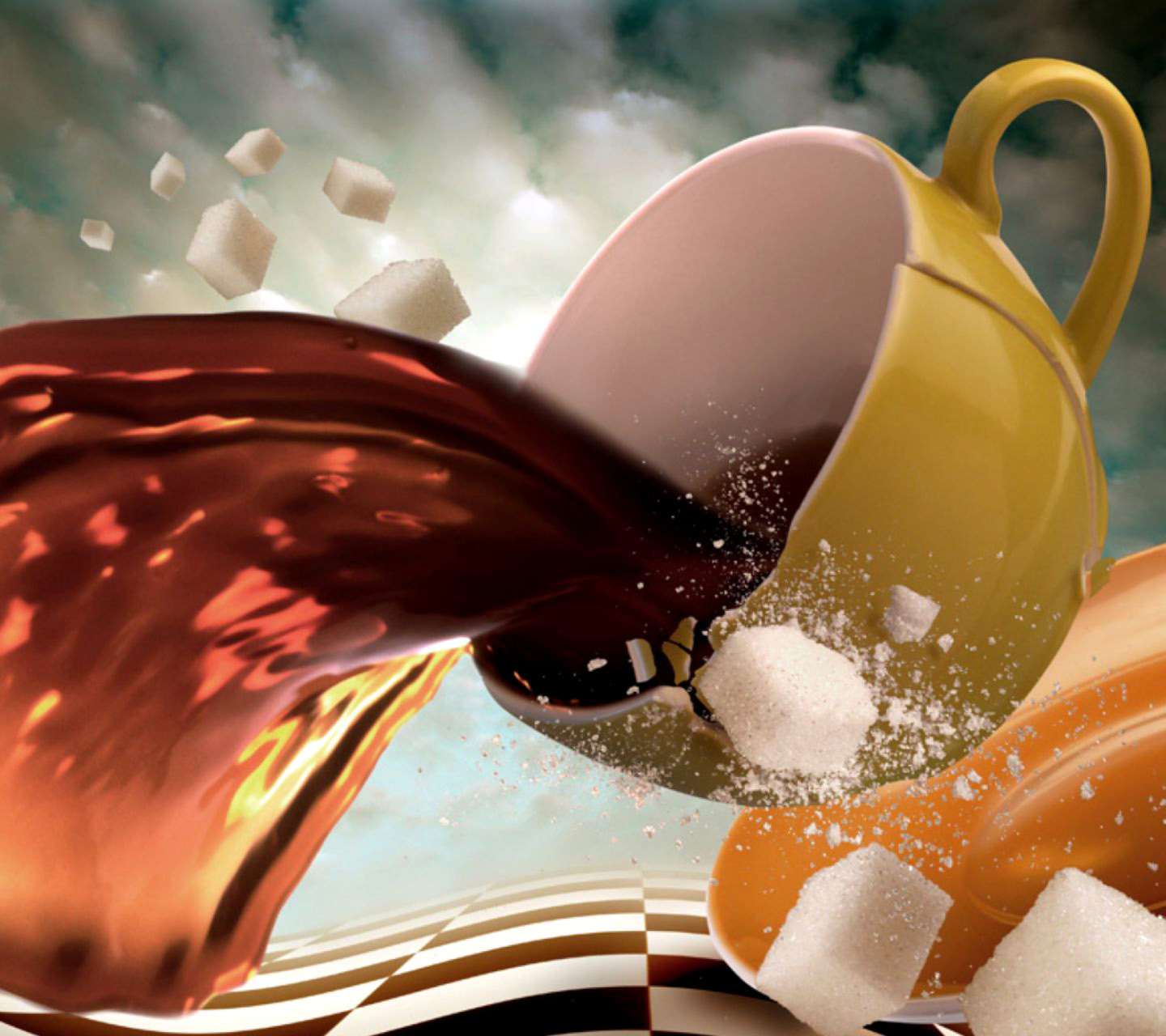 Das Surrealism Coffee Cup with Sugar cubes Wallpaper 1440x1280
