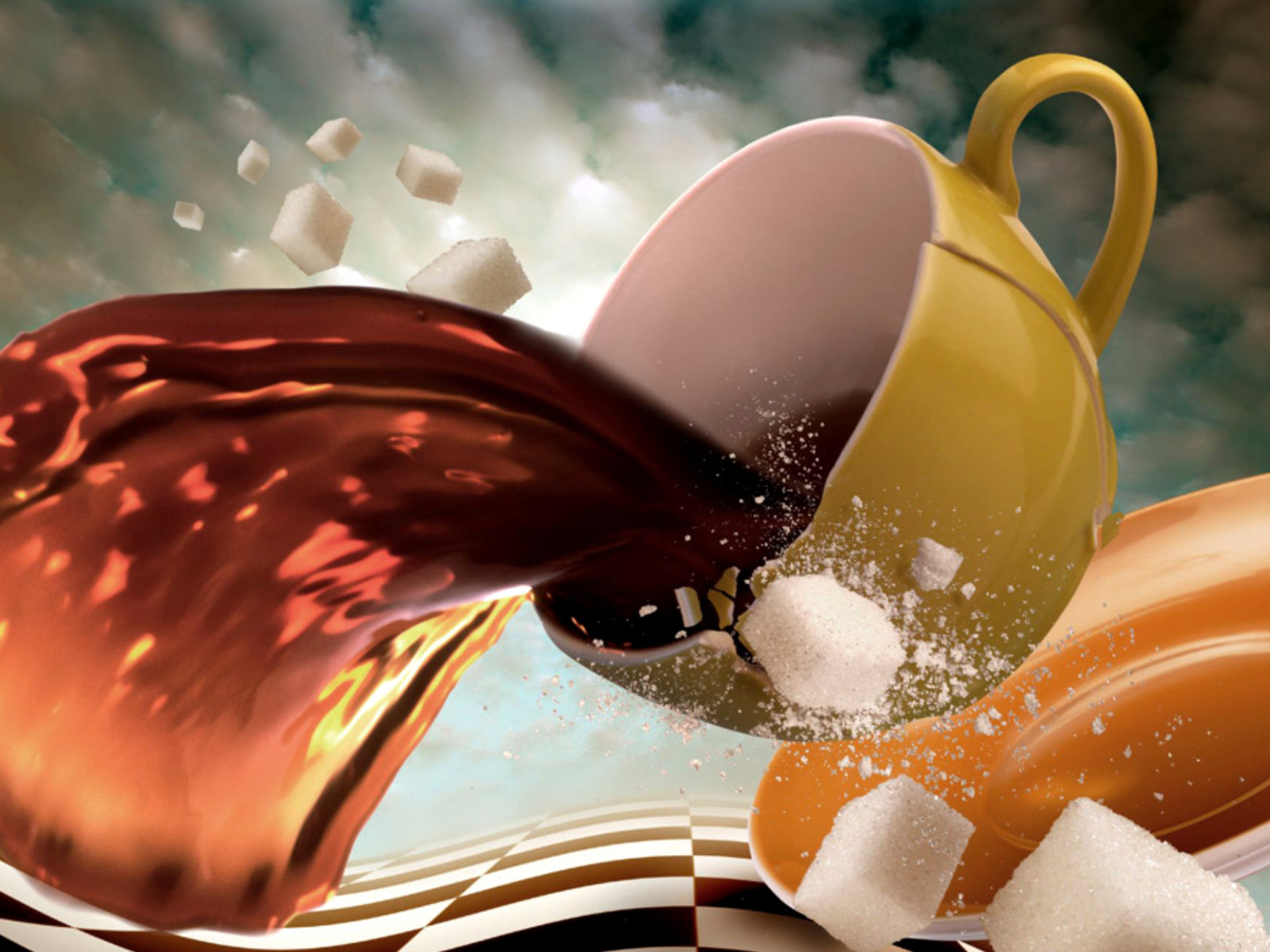 Das Surrealism Coffee Cup with Sugar cubes Wallpaper 1600x1200