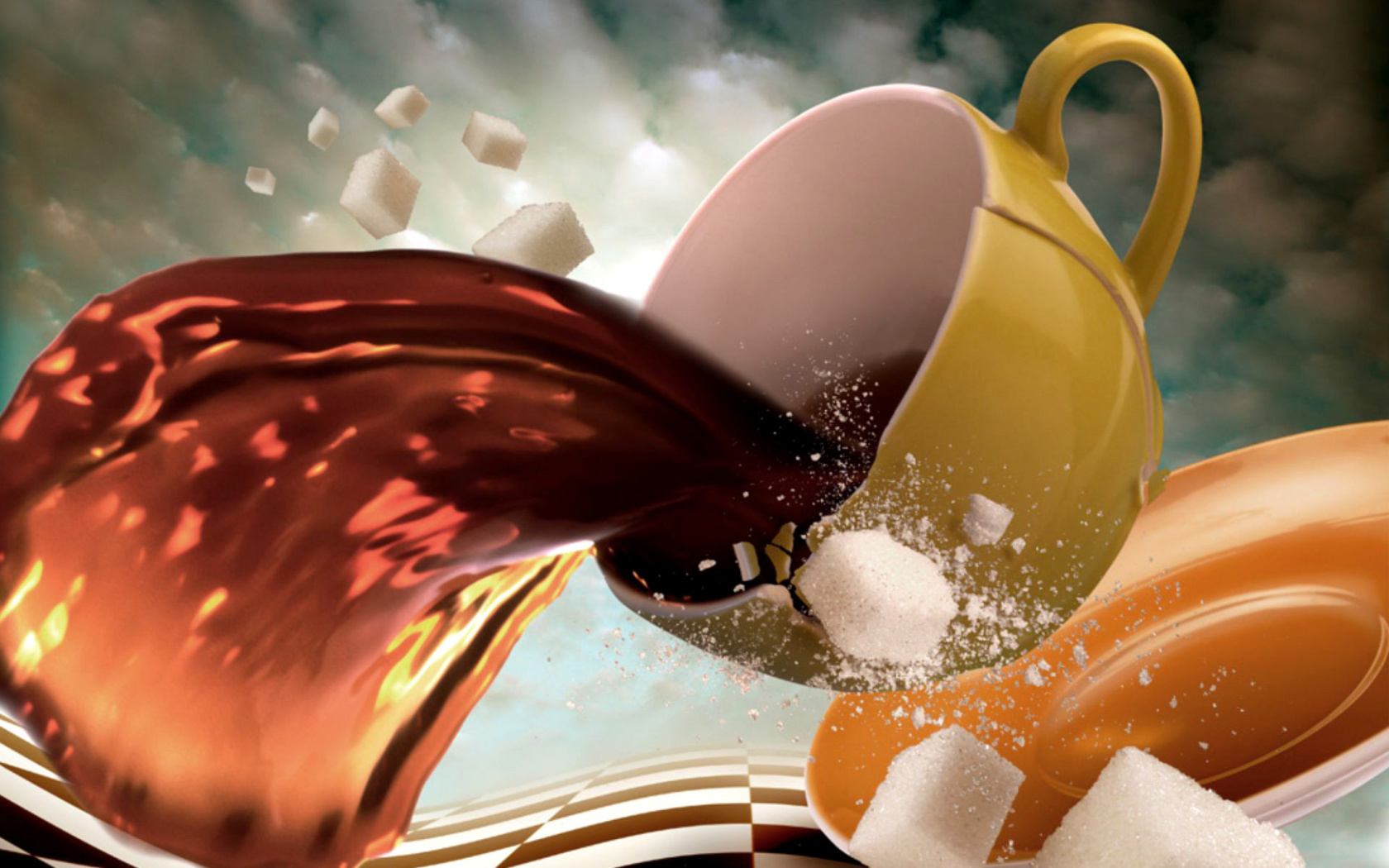 Surrealism Coffee Cup with Sugar cubes wallpaper 1680x1050