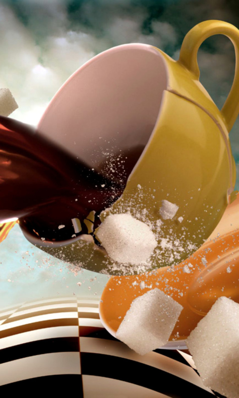 Screenshot №1 pro téma Surrealism Coffee Cup with Sugar cubes 480x800