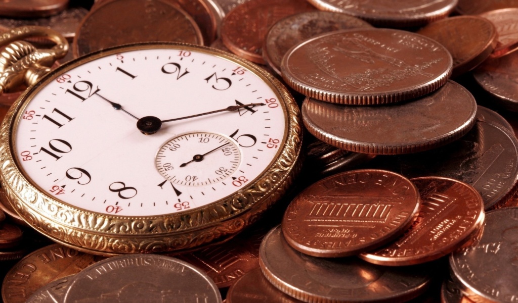 Das Dollar Cents and Watch Wallpaper 1024x600