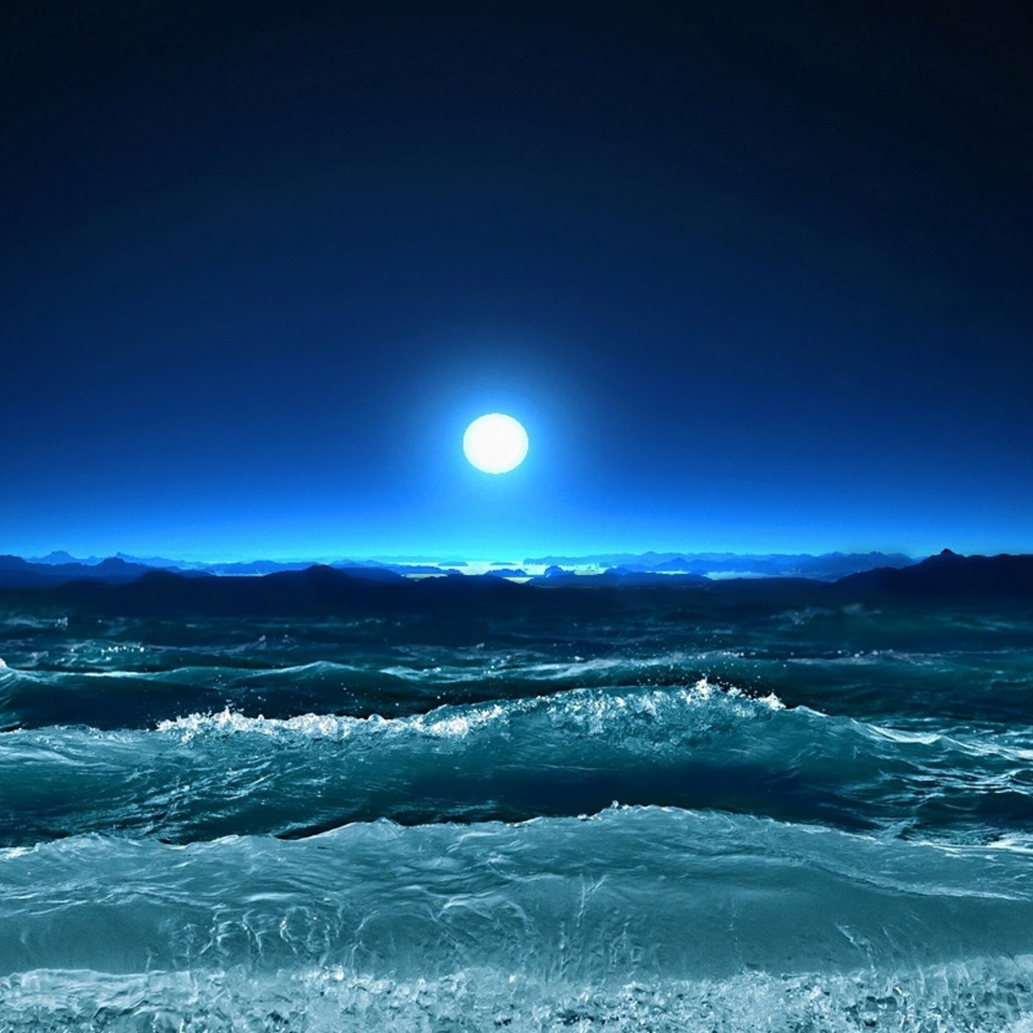 Das Ocean Waves Under Moon Light Wallpaper 2048x2048