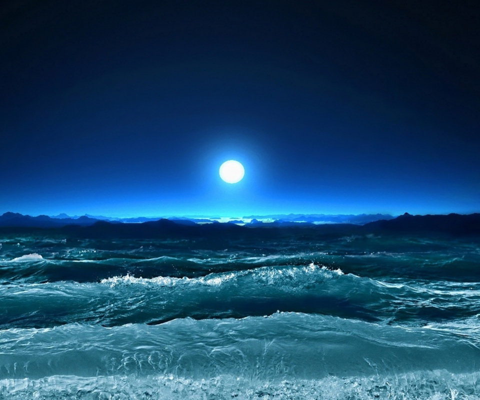 Ocean Waves Under Moon Light wallpaper 960x800