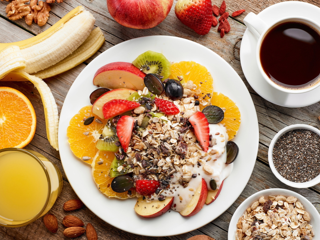 Fondo de pantalla Breakfast, coffee, muesli 1024x768