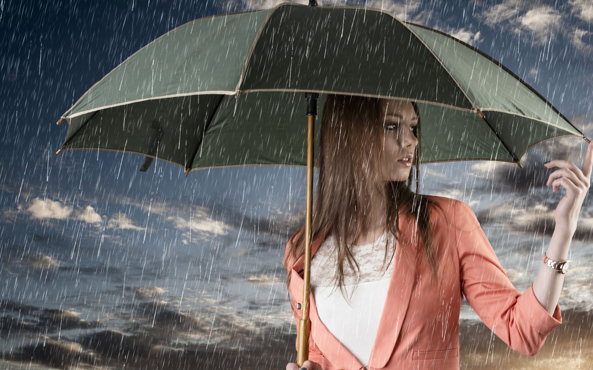 Screenshot №1 pro téma Girl Under Umbrella In Rain 1920x1200