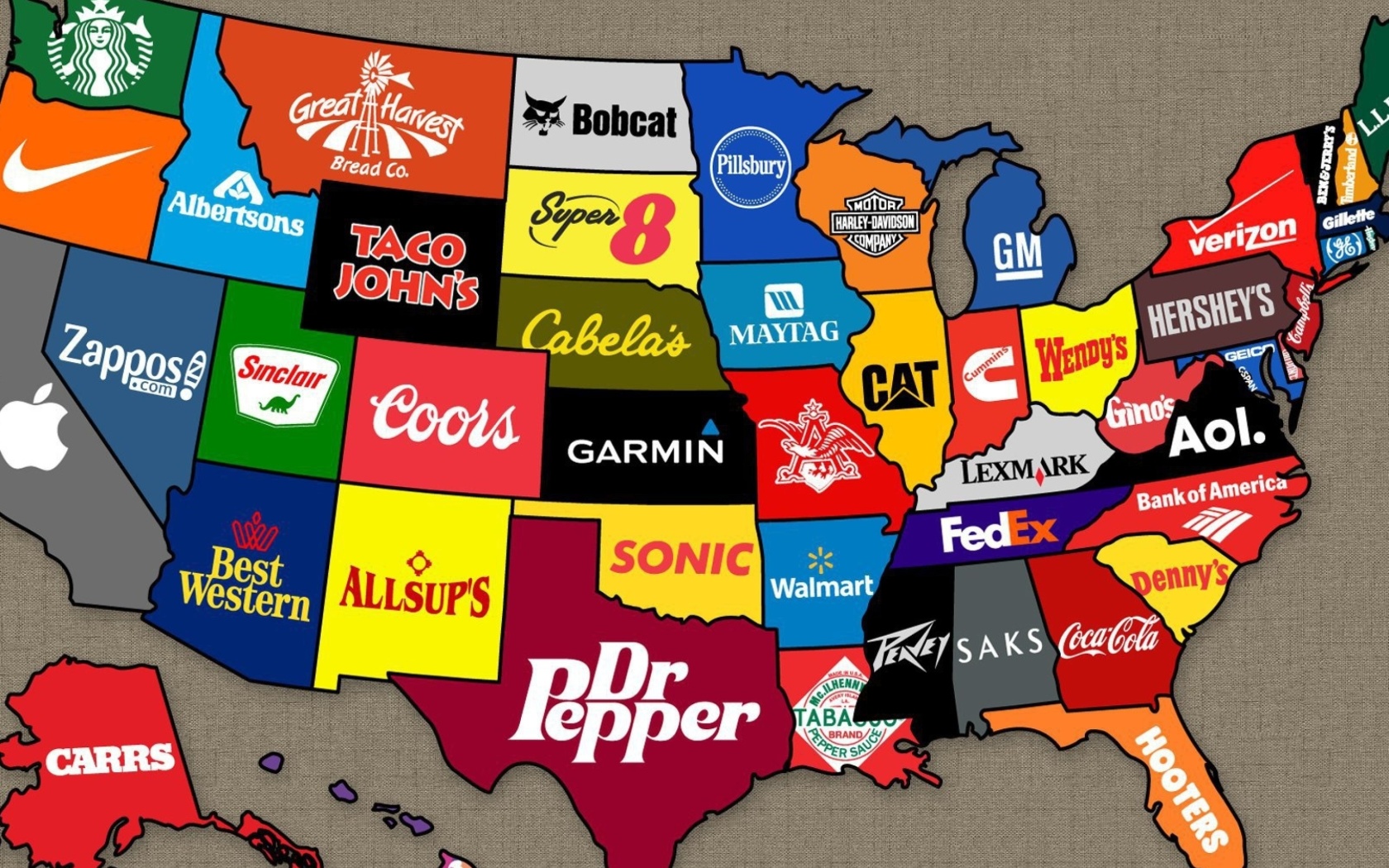 Обои Us Brands Map 1680x1050