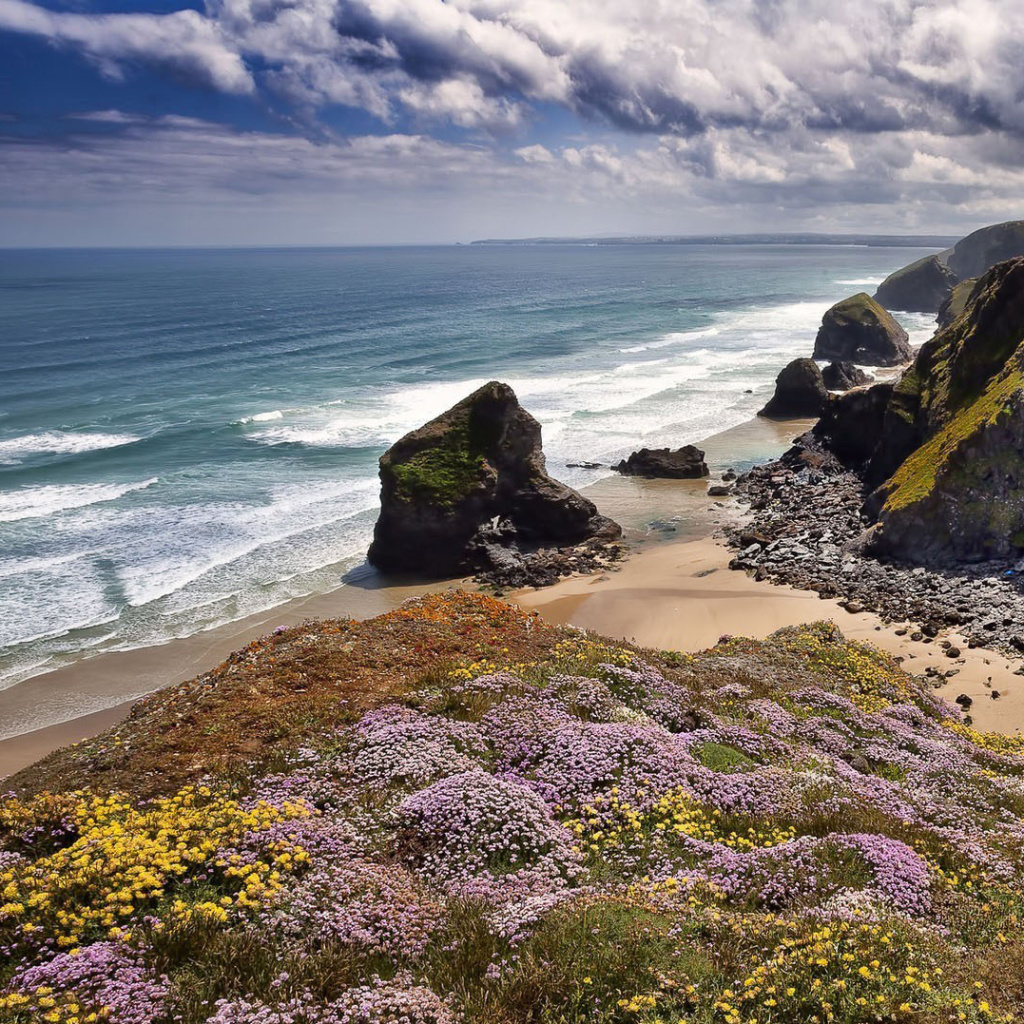 Обои Beach in Cornwall, United Kingdom 1024x1024