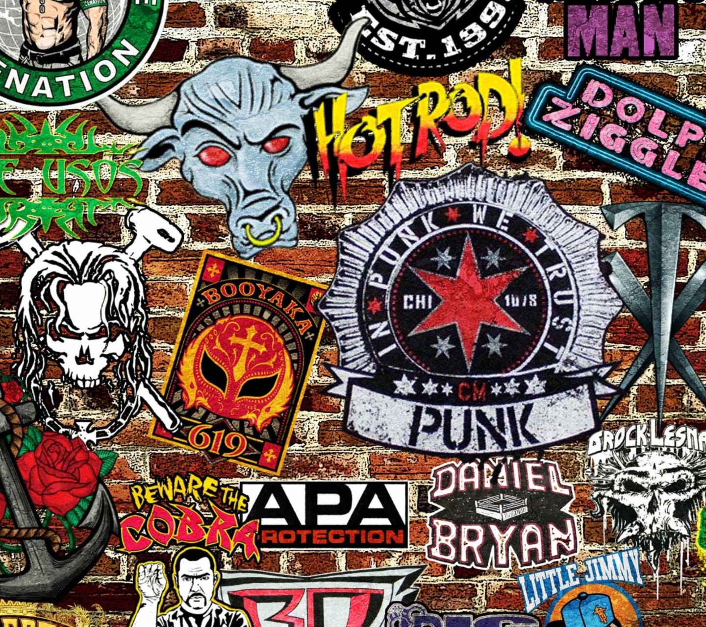 Sfondi WWE Logos: Hot Rod, Punk 1440x1280