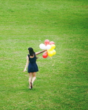 Das Girl With Colorful Balloons In Green Field Wallpaper 128x160