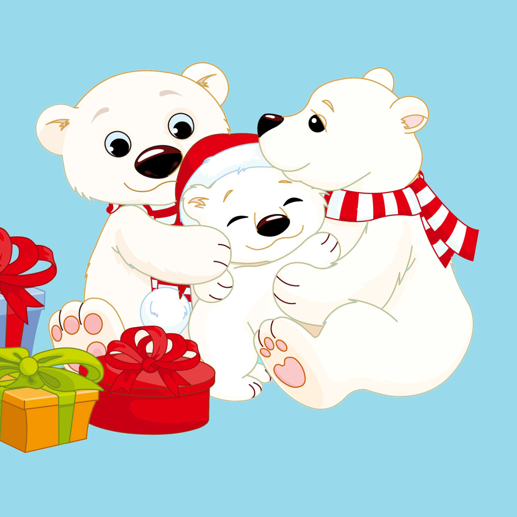 Sfondi Polar Bears with Christmas Gifts 1024x1024