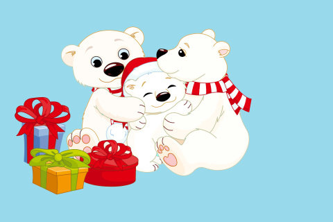 Polar Bears with Christmas Gifts wallpaper 480x320