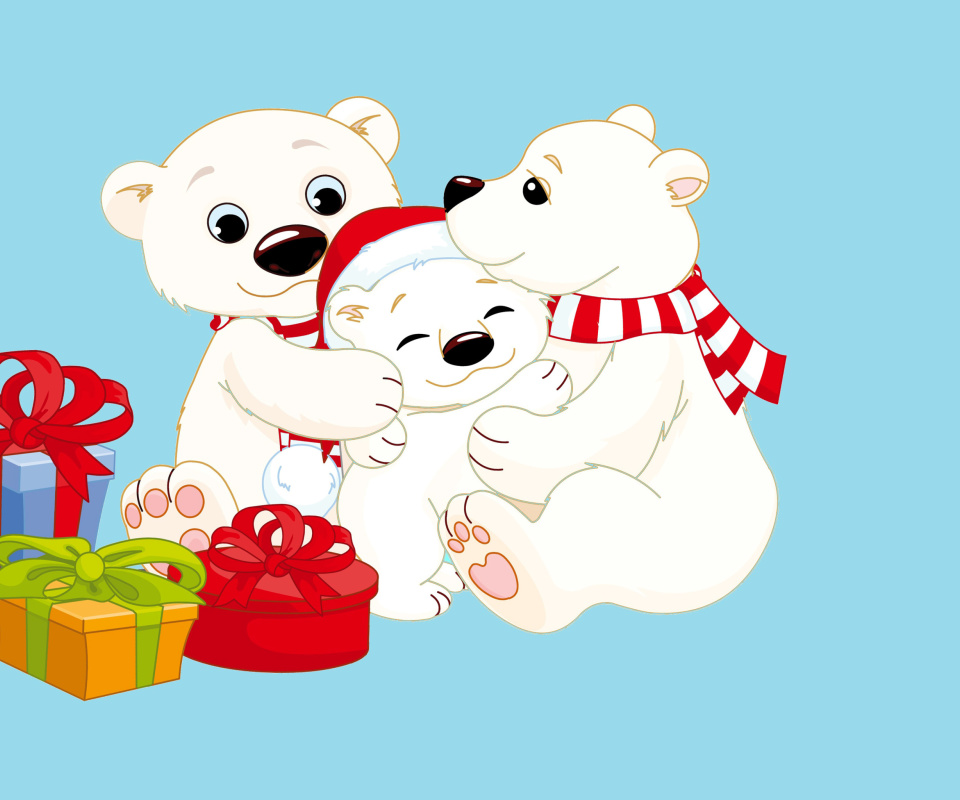 Обои Polar Bears with Christmas Gifts 960x800