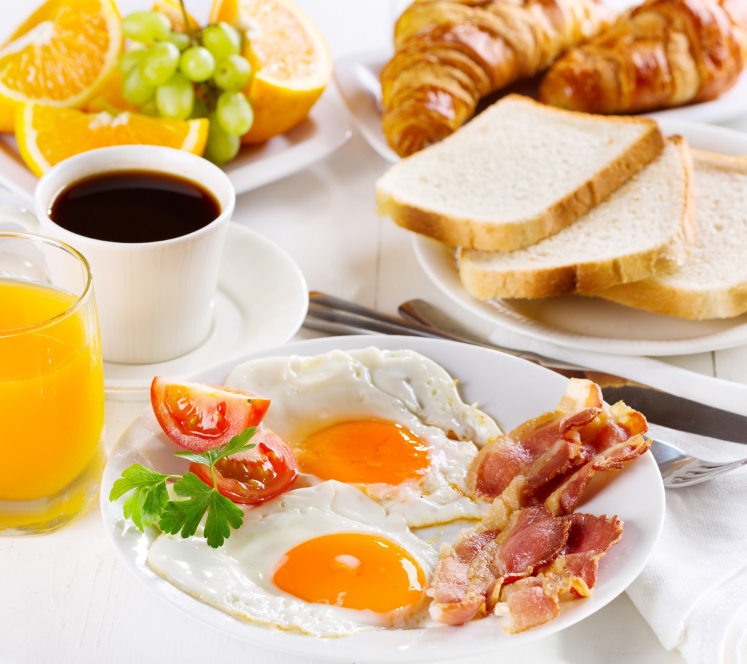 Обои Breakfast with espresso and orange juice 1080x960