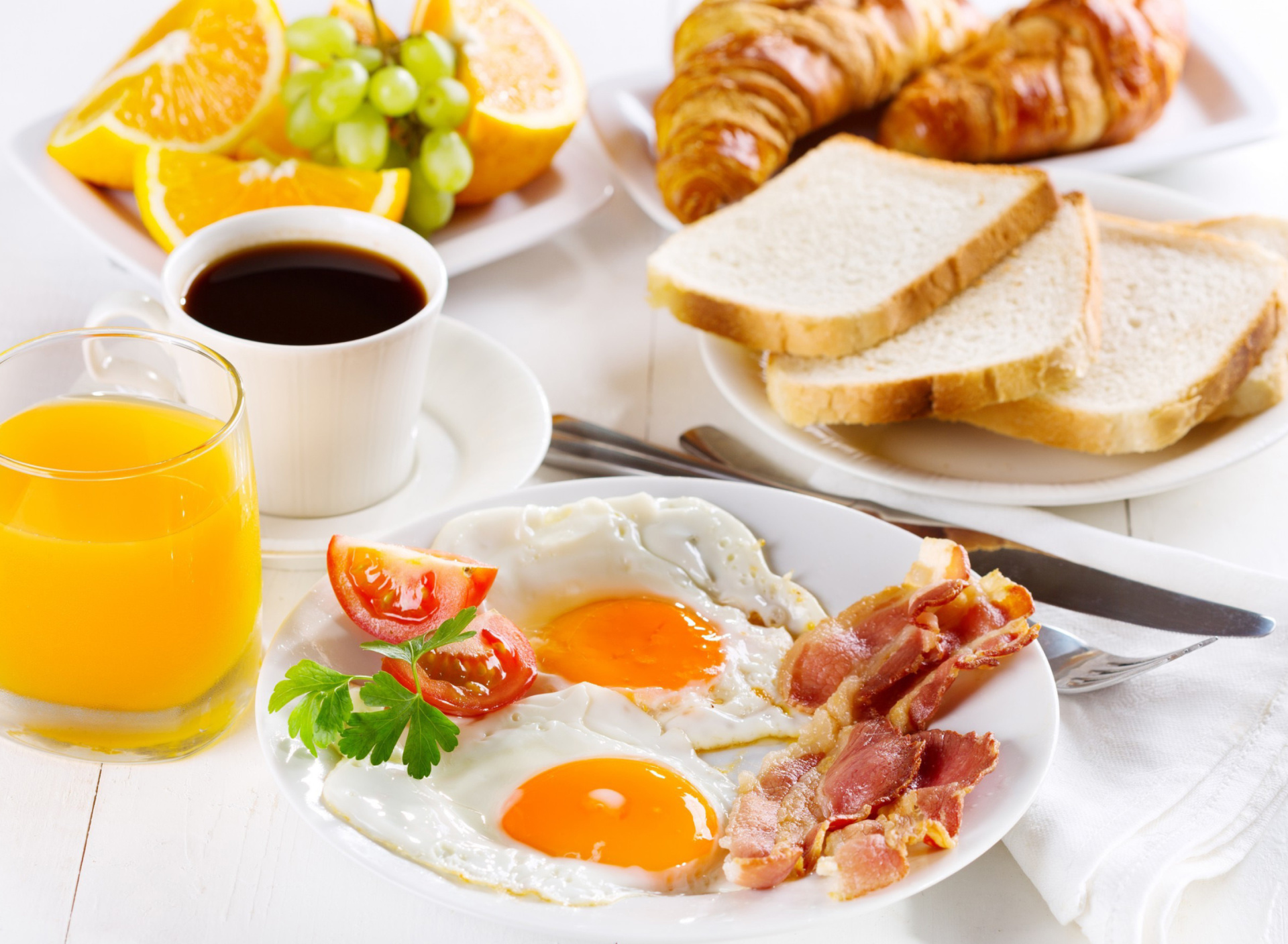 Fondo de pantalla Breakfast with espresso and orange juice 1920x1408