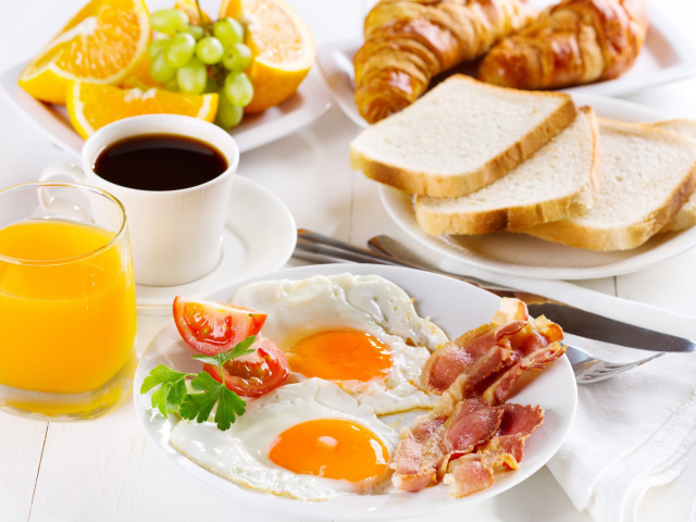 Das Breakfast with espresso and orange juice Wallpaper 640x480