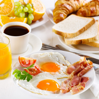 Kostenloses Breakfast with espresso and orange juice Wallpaper für 128x128