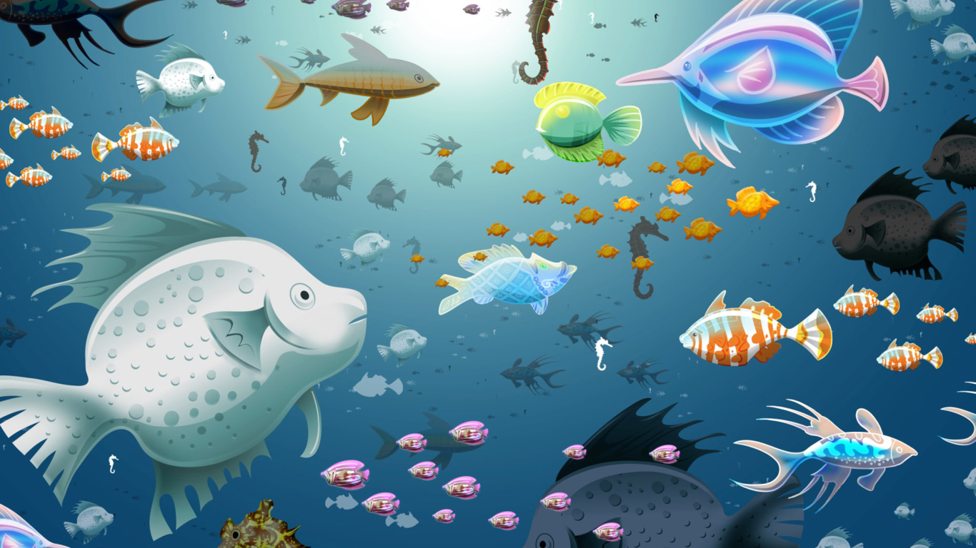 Das Virtual Fish Tank Aquarium Wallpaper 1366x768