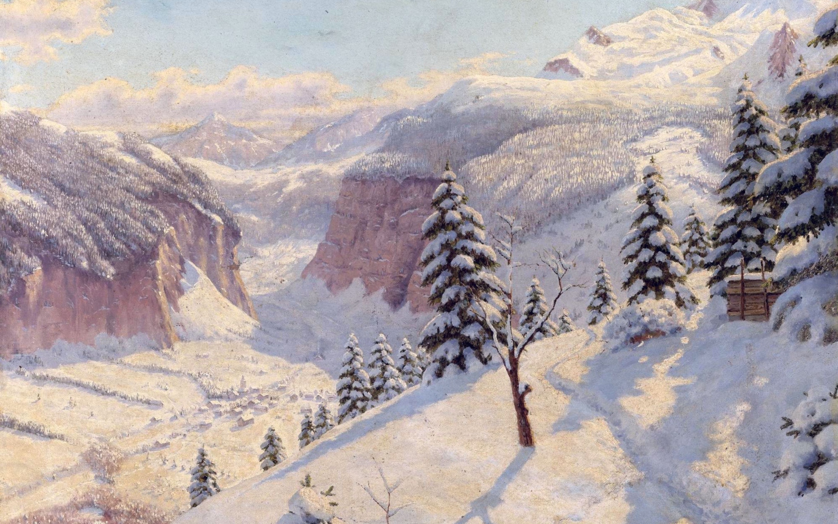 Screenshot №1 pro téma Beautiful Winter In Boris Bessonov Painting 1680x1050