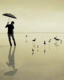 Обои Guy With Umbrella And Bird Lake 128x160