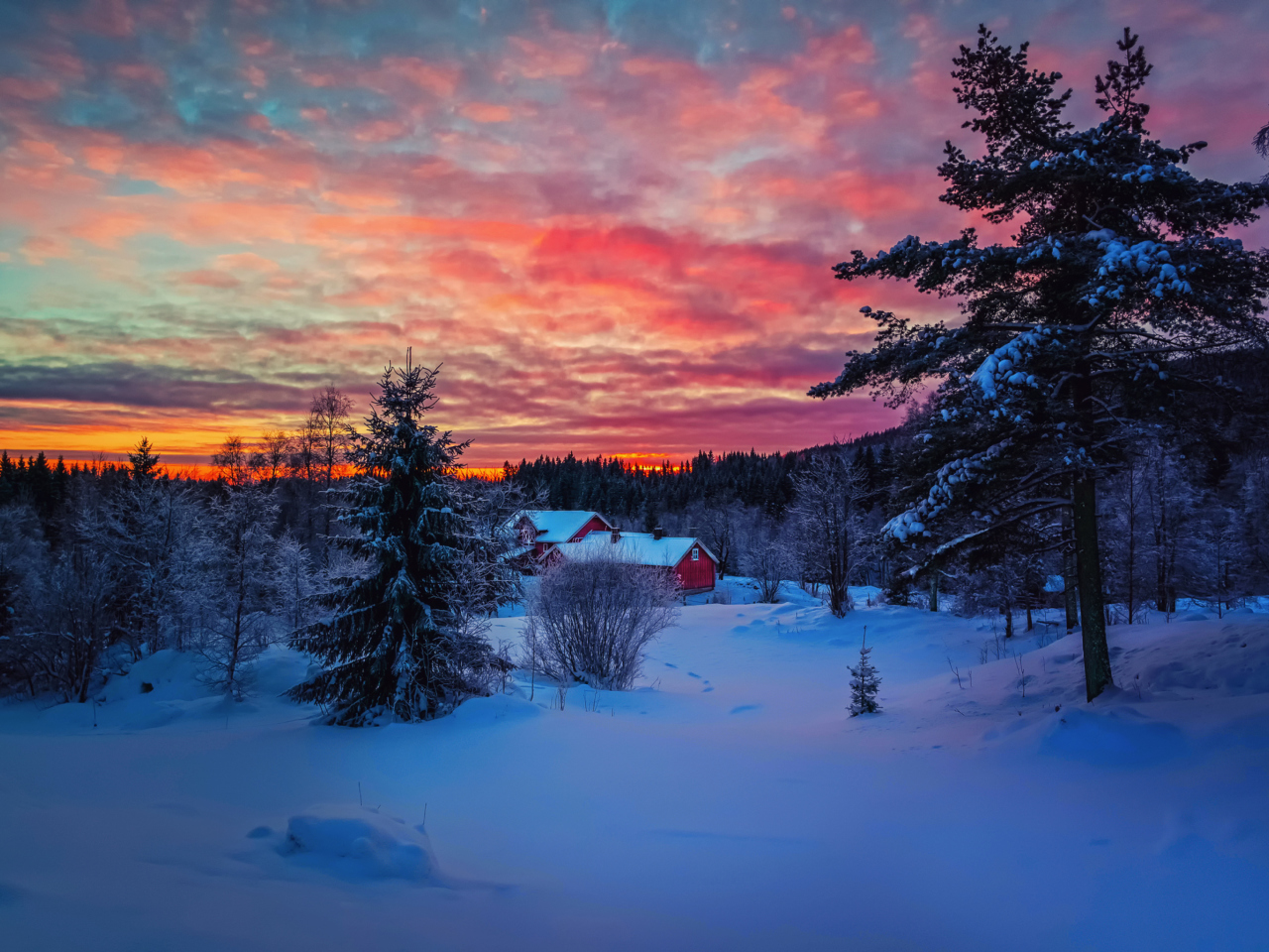 Fondo de pantalla Amazing Winter Sunset Landscape 1280x960