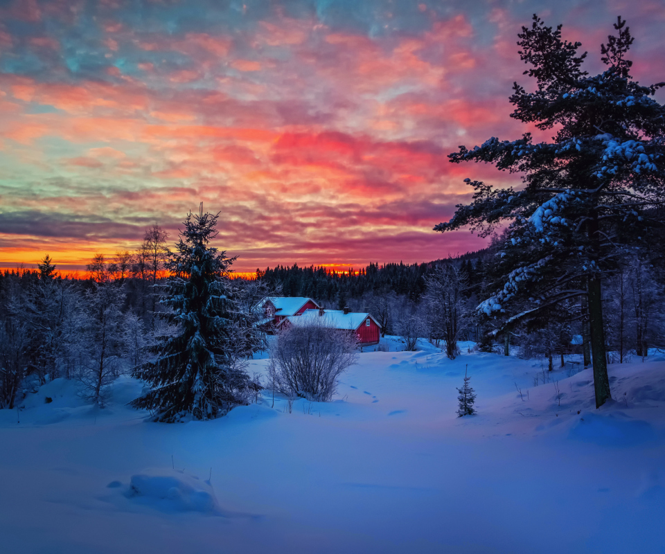 Das Amazing Winter Sunset Landscape Wallpaper 960x800
