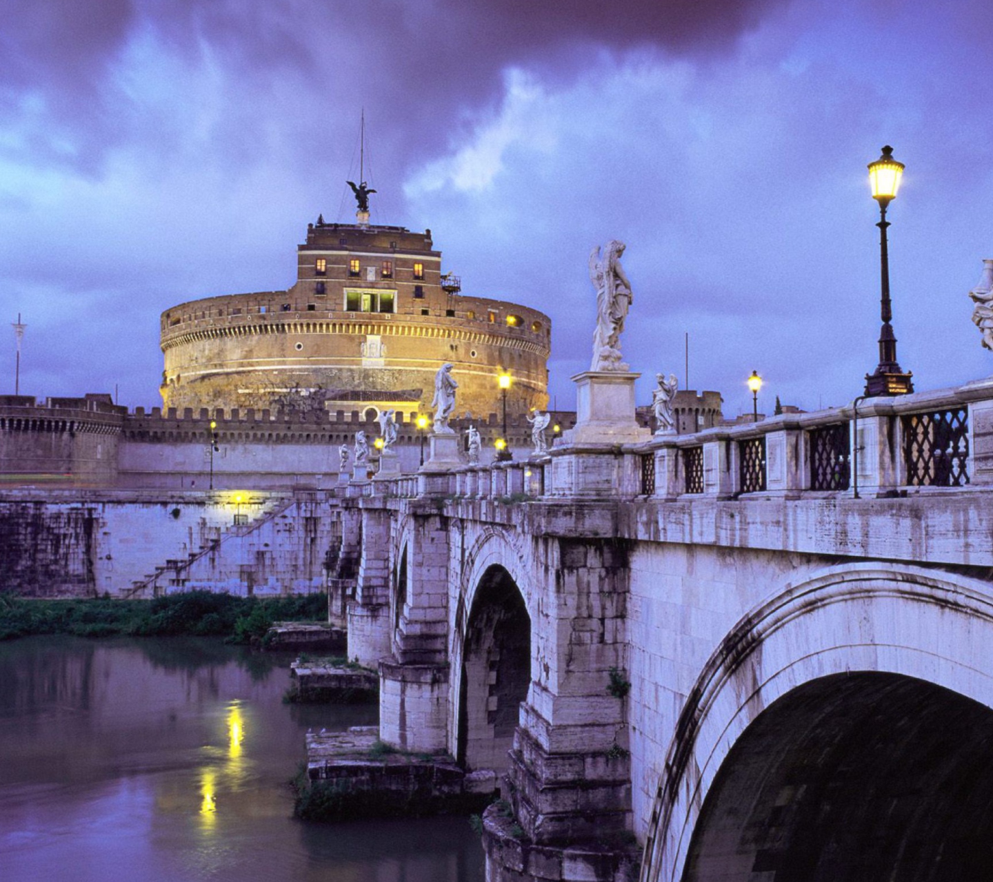 Das Castle Sant Angelo Bridge Rome Italy Wallpaper 1440x1280