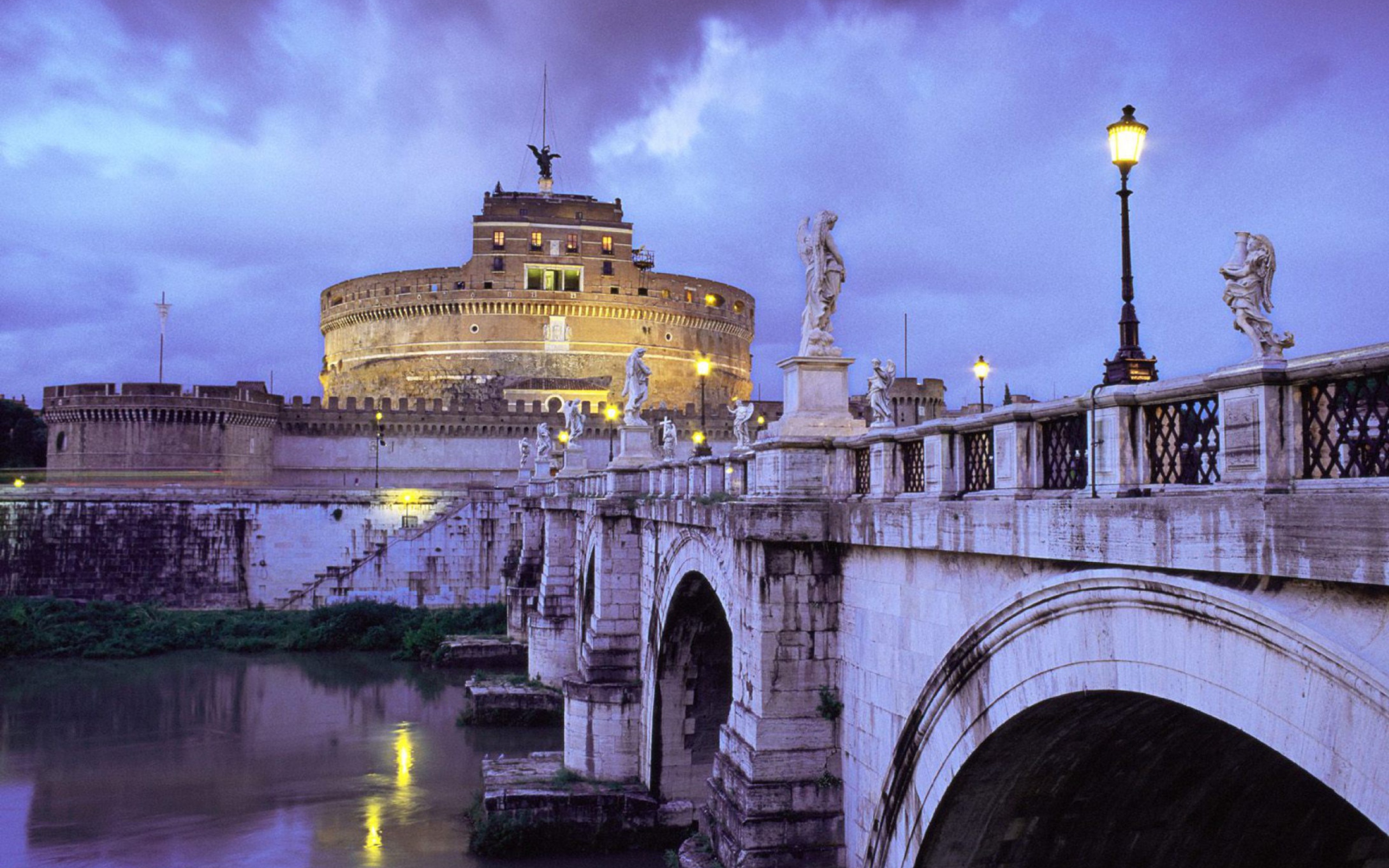 Обои Castle Sant Angelo Bridge Rome Italy 2560x1600