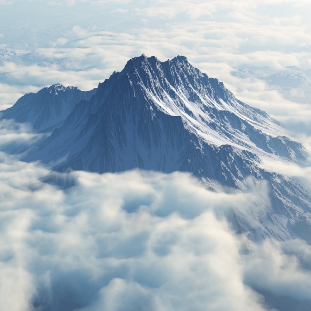 Das Mountain In Clouds Wallpaper 1024x1024