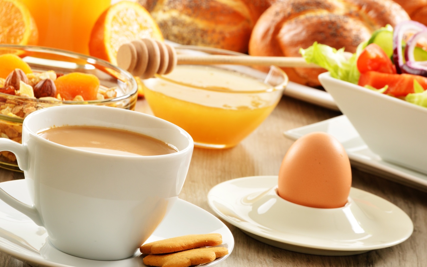 Breakfast with honey and muesli wallpaper 1440x900