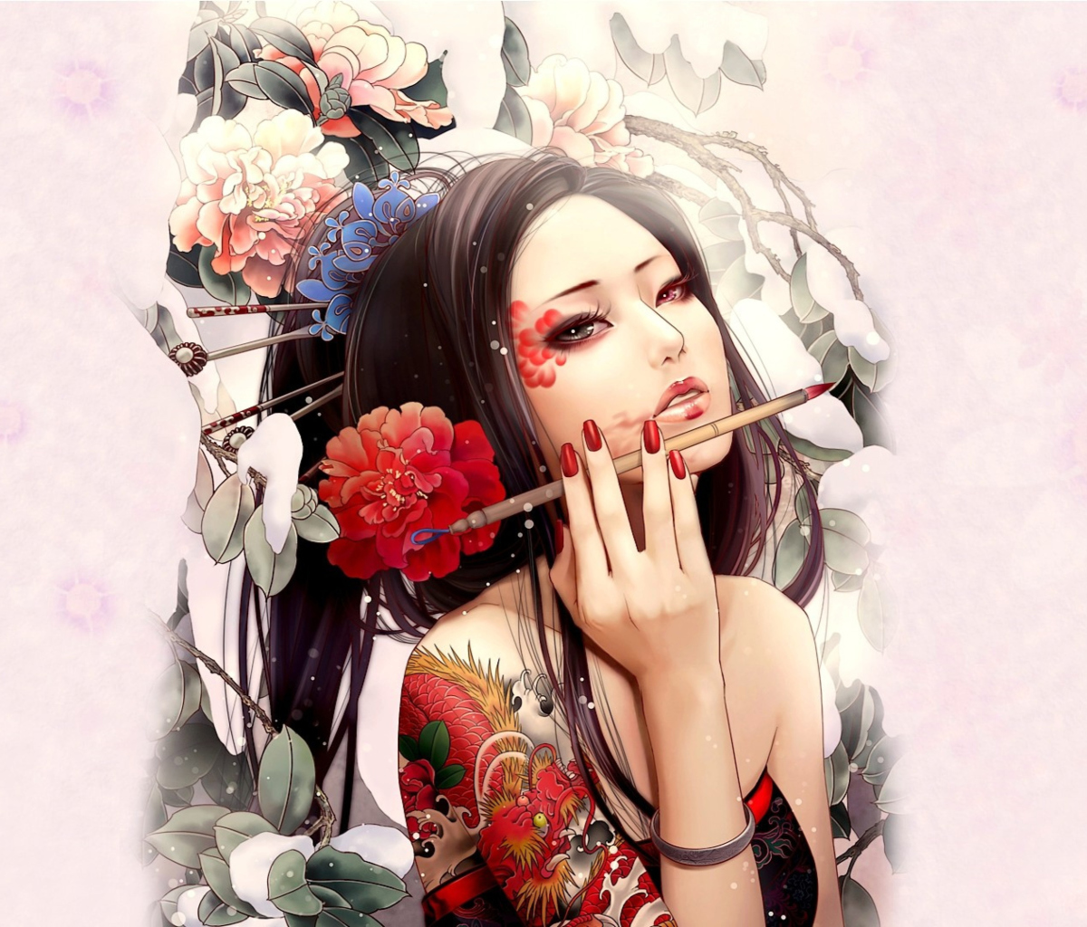 Screenshot №1 pro téma Geisha Painting 1200x1024