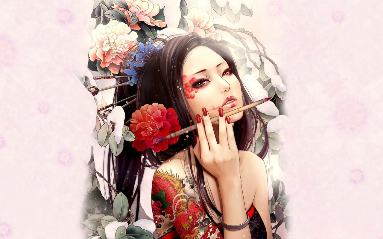 Screenshot №1 pro téma Geisha Painting 1280x800