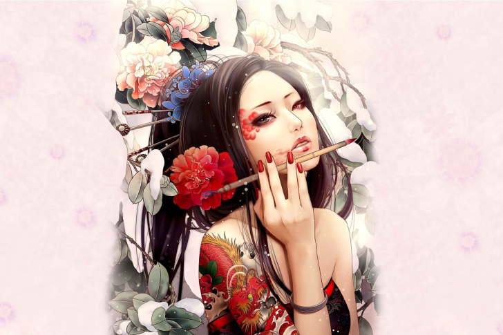 Geisha Painting wallpaper