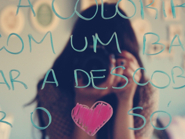 Fondo de pantalla Lipstick Heart On Mirror 640x480