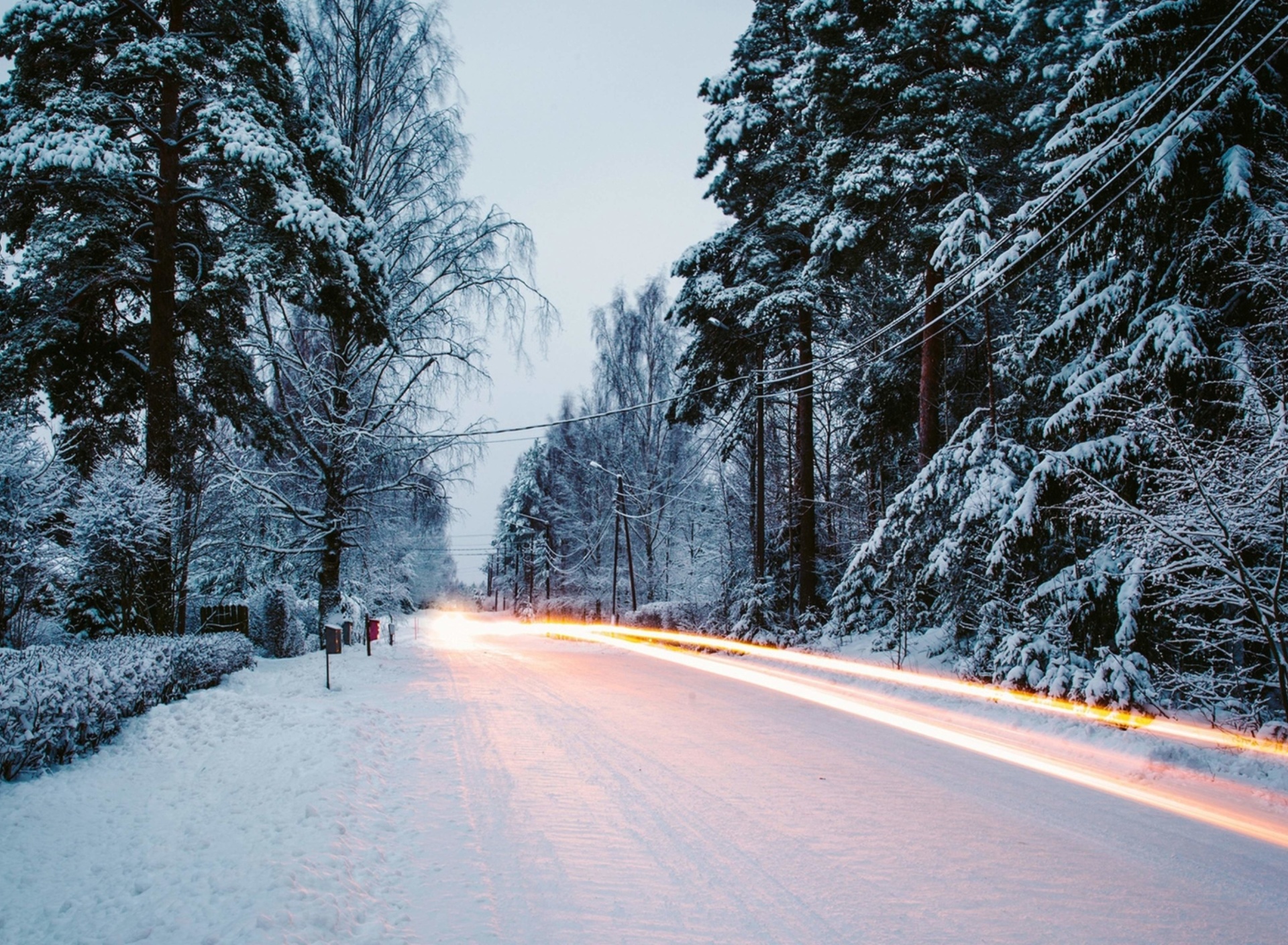 Обои Snowy forest road 1920x1408