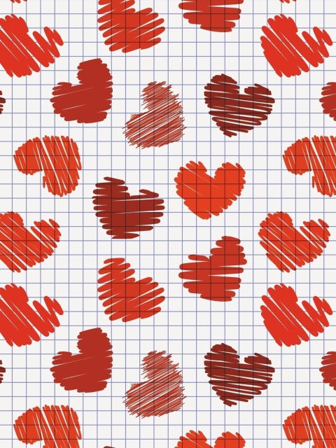Drawn Hearts Texture wallpaper 480x640