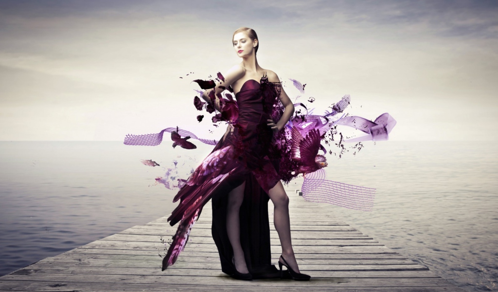 Обои Creative Purple Dress 1024x600