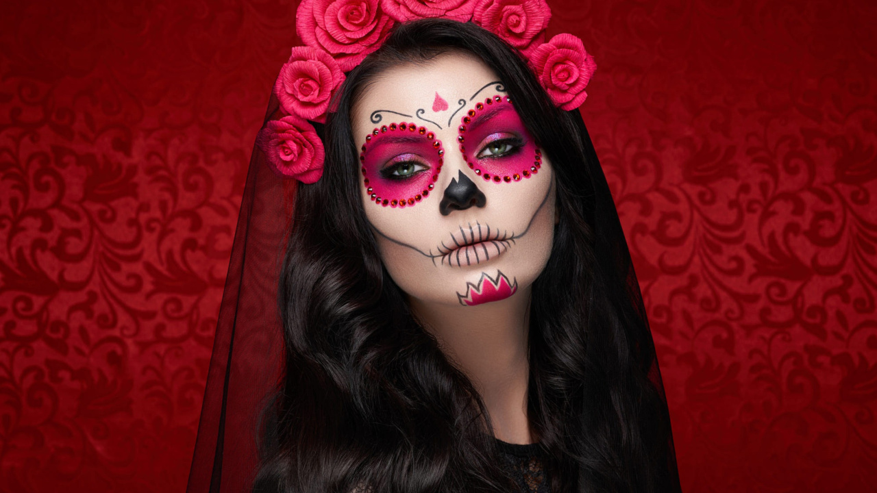 Fondo de pantalla Dia de muertos makeup 1280x720